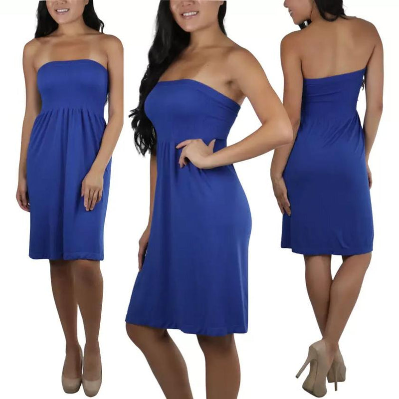Women's Summer Tube Top Strapless Mini Dress Women's Clothing Royal Blue - DailySale