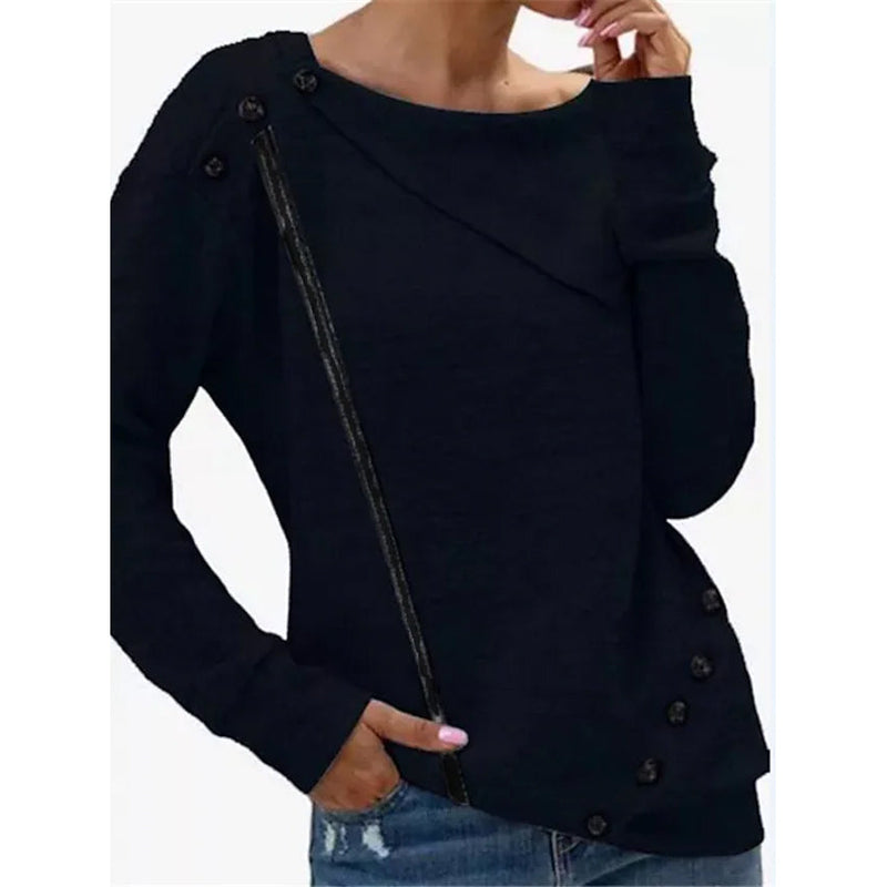 Women's Sweatshirt Pullover Solid Color Women's Tops Black S - DailySale