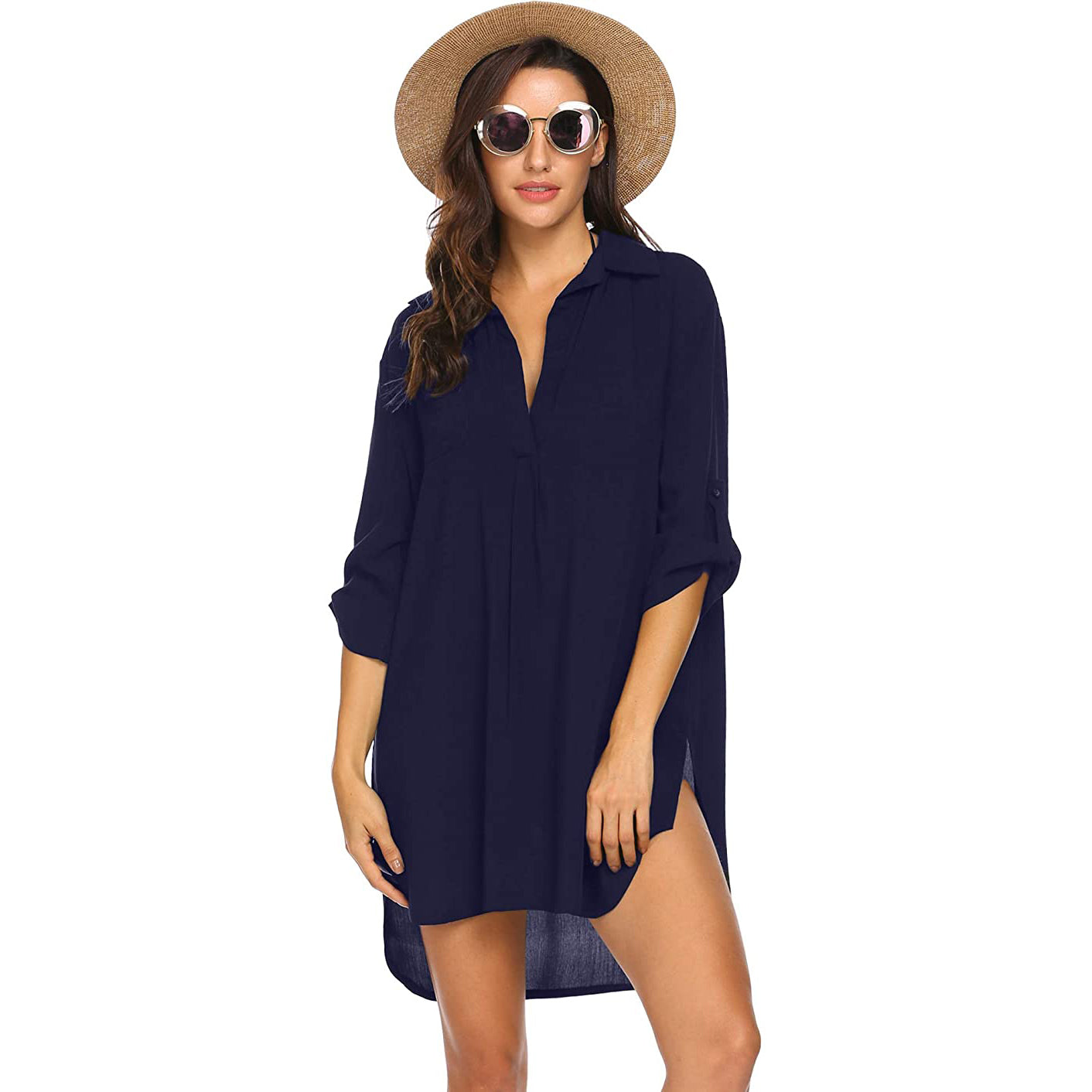 Women's Swimsuit Beach Cover Up Dress Women's Dresses Navy Blue S - DailySale