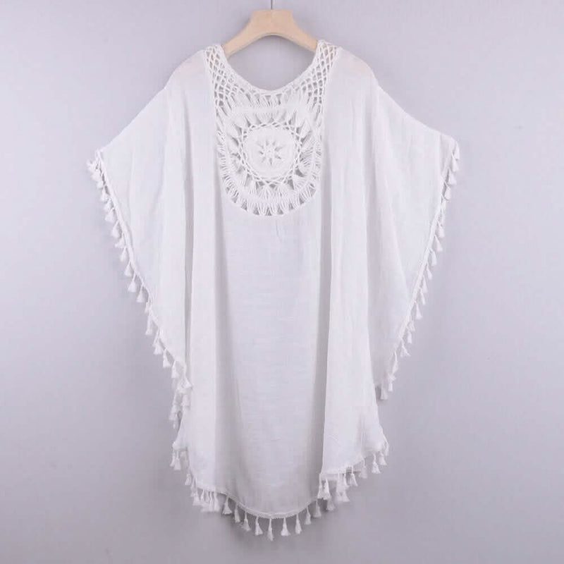 Women's Swimwear Cover Up Beach Dress Tassel Printing Hole Women's Swimwear & Lingerie White - DailySale