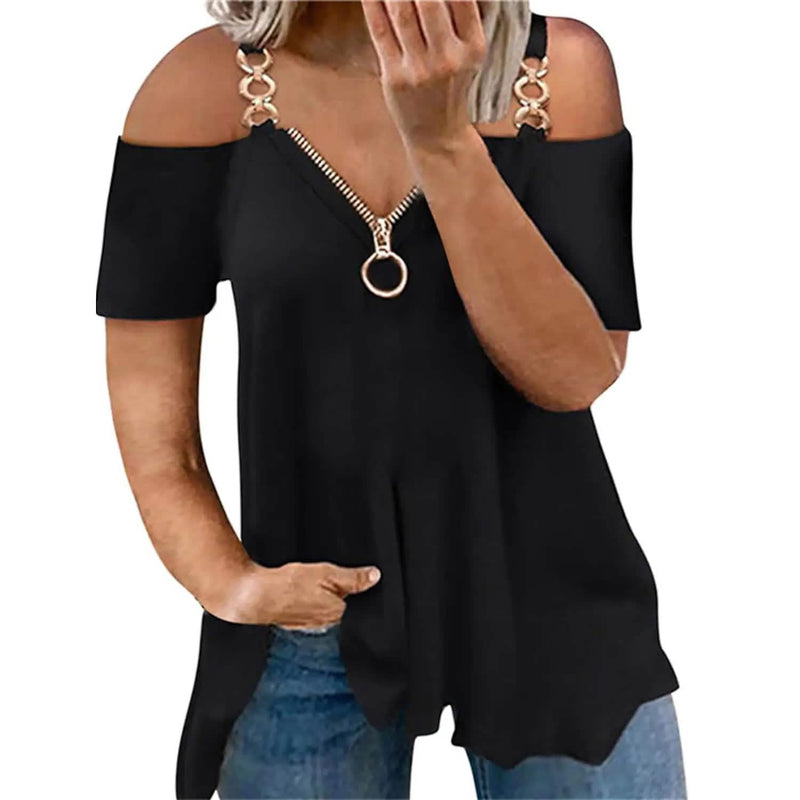 Women's Tailored Zip Crew Neck Plus Size Top Women's Tops Black S - DailySale