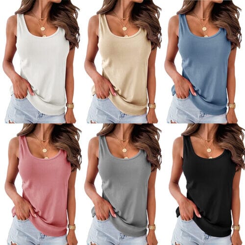 Women's Tank Top Plain Sleeveless Casual Basic U Neck Regular Cotton Women's Tops - DailySale