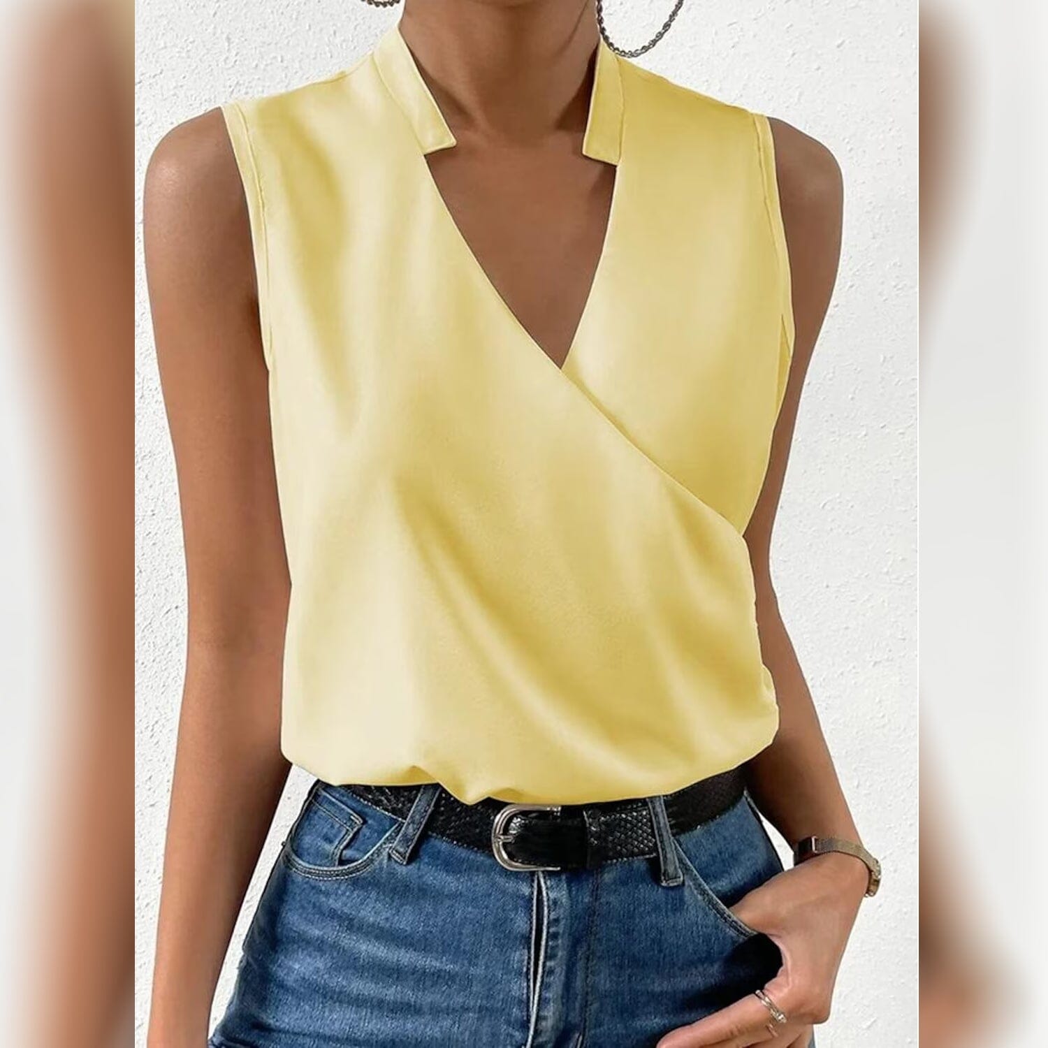 Women's Tank Top Plain Sleeveless V Neck Women's Tops Light Yellow S - DailySale