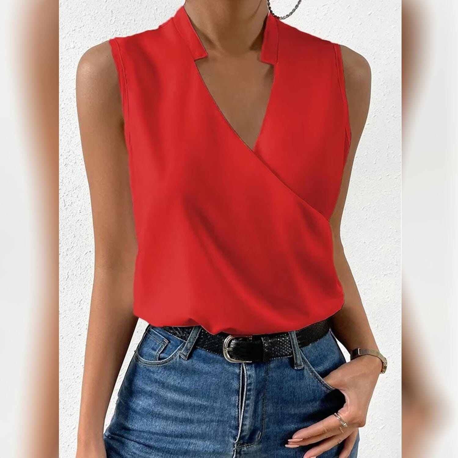 Women's Tank Top Plain Sleeveless V Neck Women's Tops Red S - DailySale