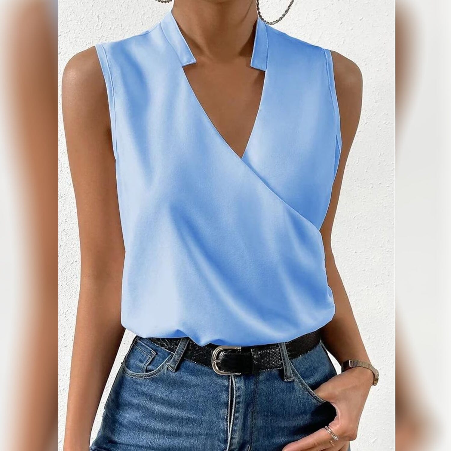 Women's Tank Top Plain Sleeveless V Neck Women's Tops Sky Blue S - DailySale