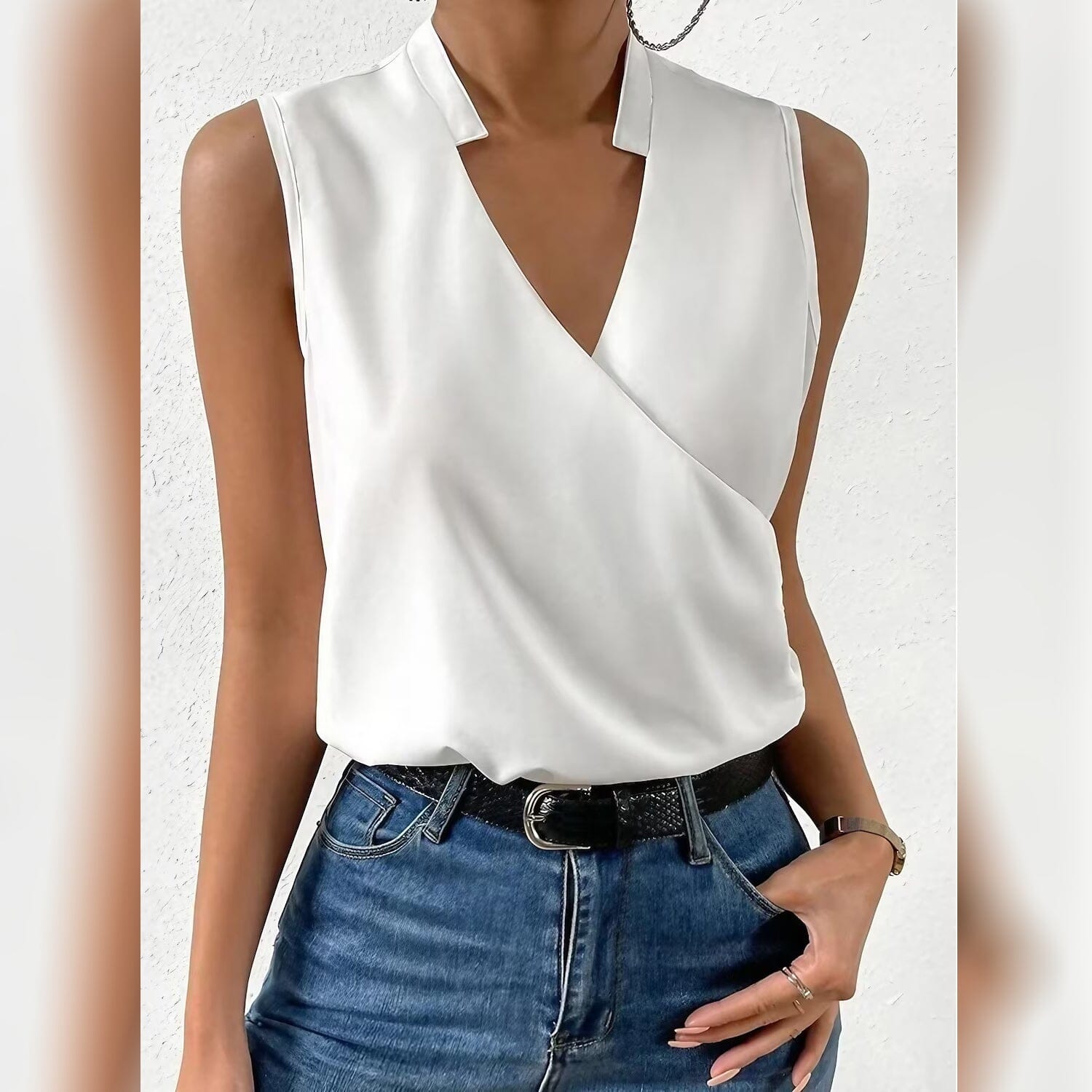 Women's Tank Top Plain Sleeveless V Neck Women's Tops White S - DailySale