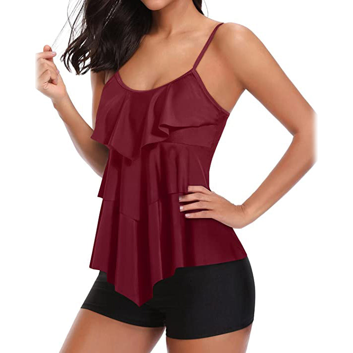 Women's Tankini Two Piece Tummy Control Bathing Suit Women's Tops Wine Red S - DailySale