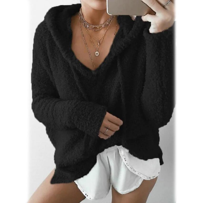 Women's Teddy Coat Plain Daily Basic Loose Hoodie Women's Outerwear Black S - DailySale