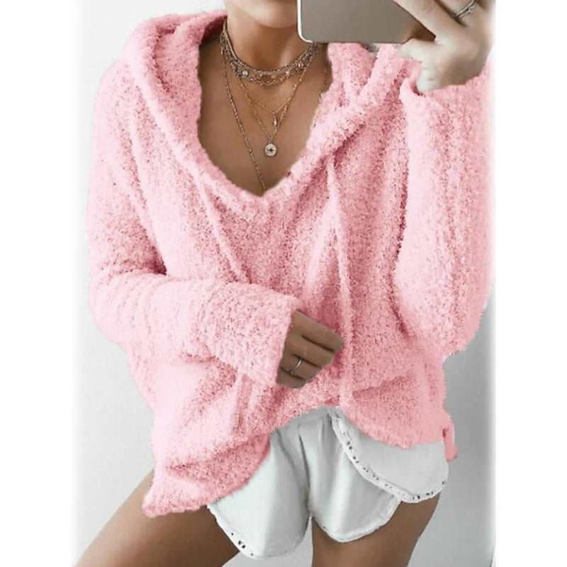 Women's Teddy Coat Plain Daily Basic Loose Hoodie Women's Outerwear Pink S - DailySale