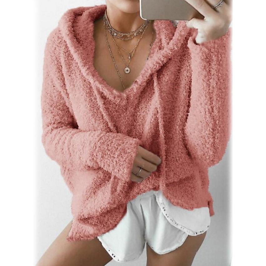 Women's Teddy Coat Plain Daily Basic Loose Hoodie Women's Outerwear Red S - DailySale