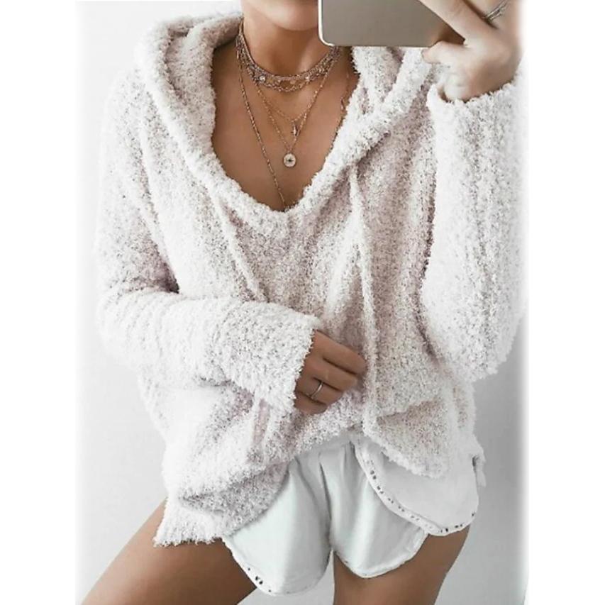 Women's Teddy Coat Plain Daily Basic Loose Hoodie Women's Outerwear White S - DailySale