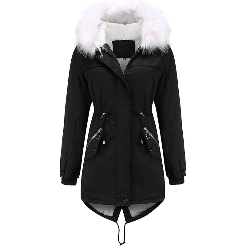 Women's Thick Warm Fleece Lined Winter Coat Jacket Parka with Fluffy Hood Women's Outerwear S - DailySale