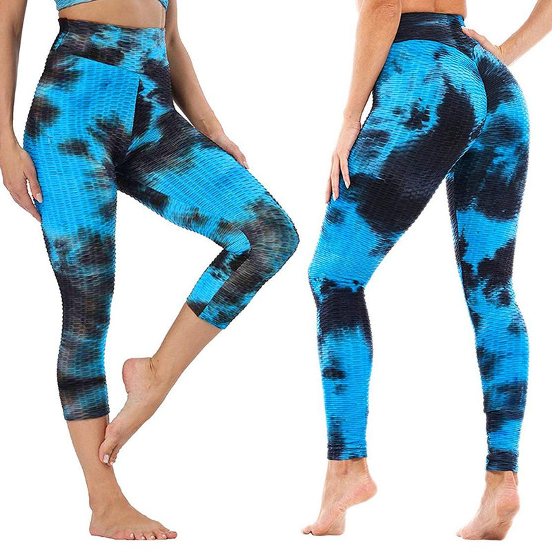 Women's Tie Dye High Waist Tummy Control Butt Lift Yoga Pants Workout Leggings Women's Clothing Dark Blue M - DailySale