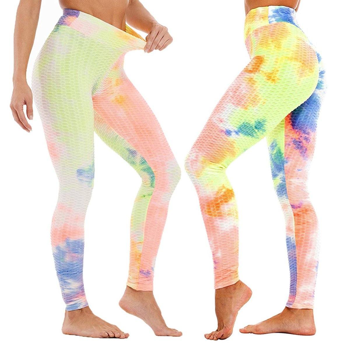 Women's Tie Dye High Waist Tummy Control Butt Lift Yoga Pants Workout Leggings Women's Clothing Neon M - DailySale