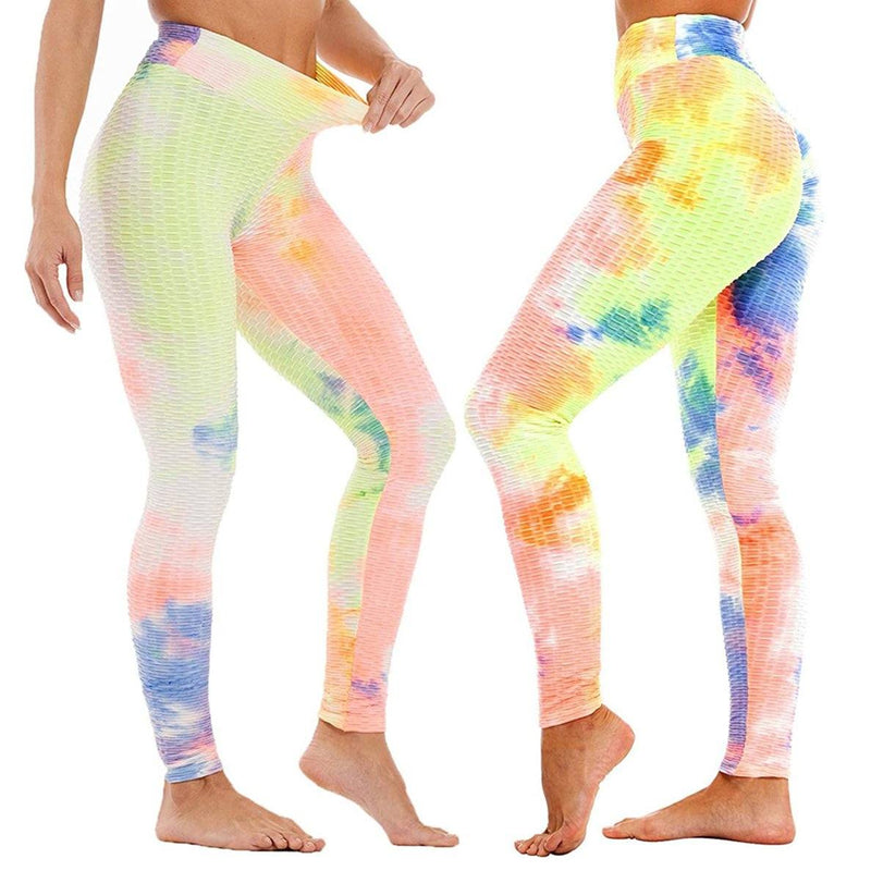 Women's Tie Dye High Waist Tummy Control Butt Lift Yoga Pants Workout Leggings Women's Clothing Neon M - DailySale