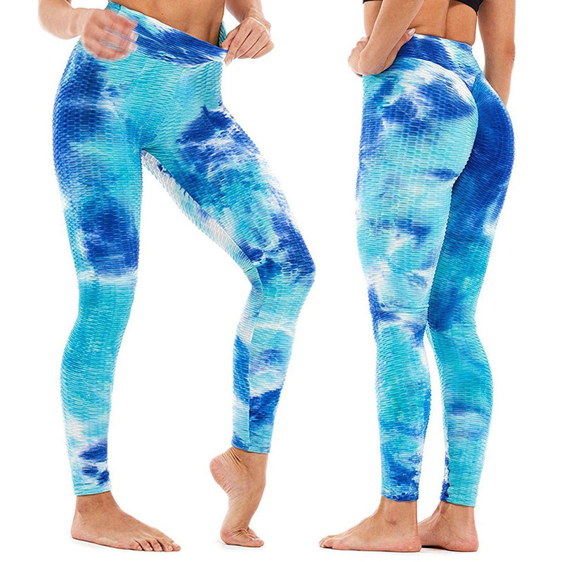 Women's Tie Dye High Waist Tummy Control Butt Lift Yoga Pants Workout Leggings Women's Clothing Sky Blue M - DailySale