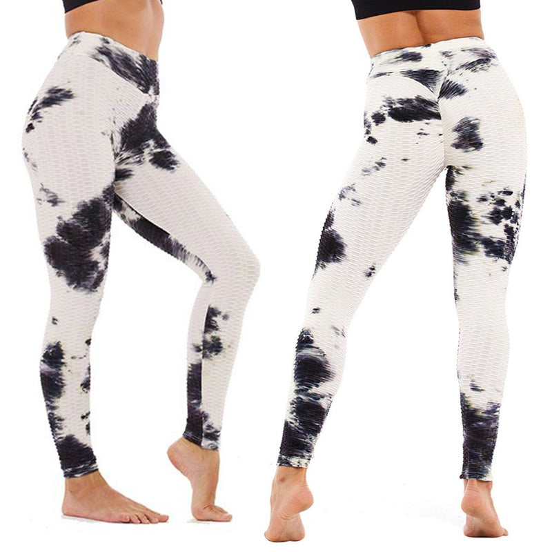 Women's Tie Dye High Waist Tummy Control Butt Lift Yoga Pants Workout Leggings Women's Clothing White M - DailySale