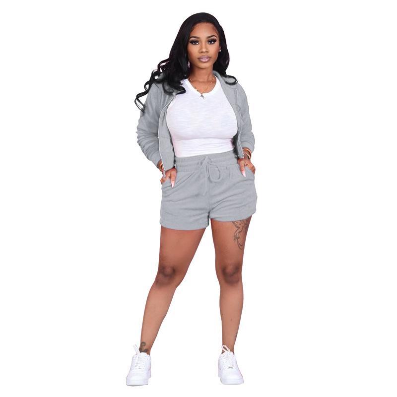 Women's Tracksuits Casual Sportswear Neon Two-Piece Short Sets Women's Clothing Gray S - DailySale