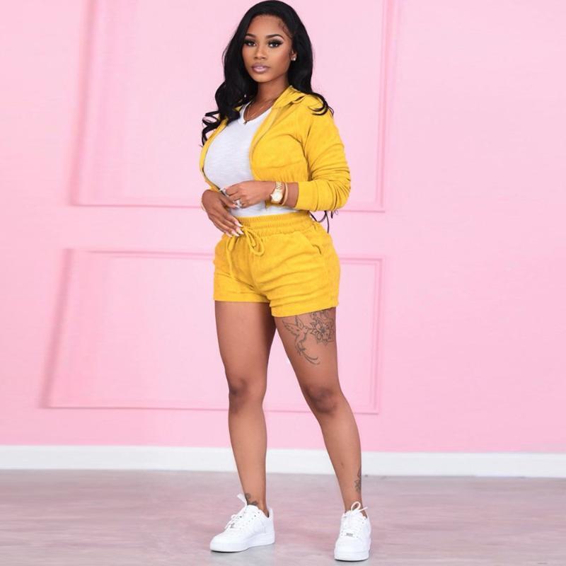 Women's Tracksuits Casual Sportswear Neon Two-Piece Short Sets Women's Clothing Yellow S - DailySale