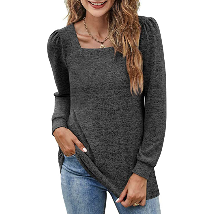 Women's Tunic Top Square Neck Puff Sleeve Women's Tops Gray S - DailySale