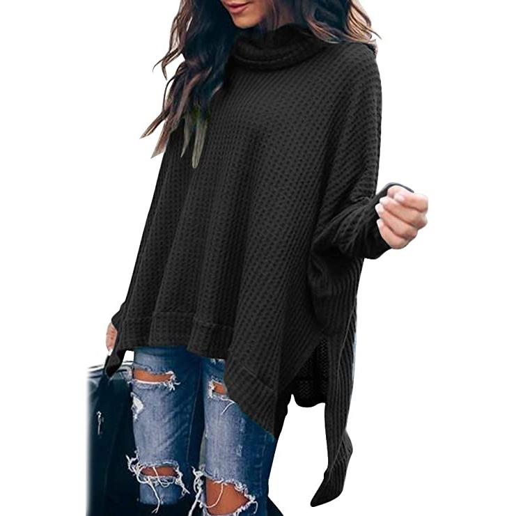 Women's Turtle Cowl Neck Long Batwing Sleeve Sweater Women's Tops Black S - DailySale