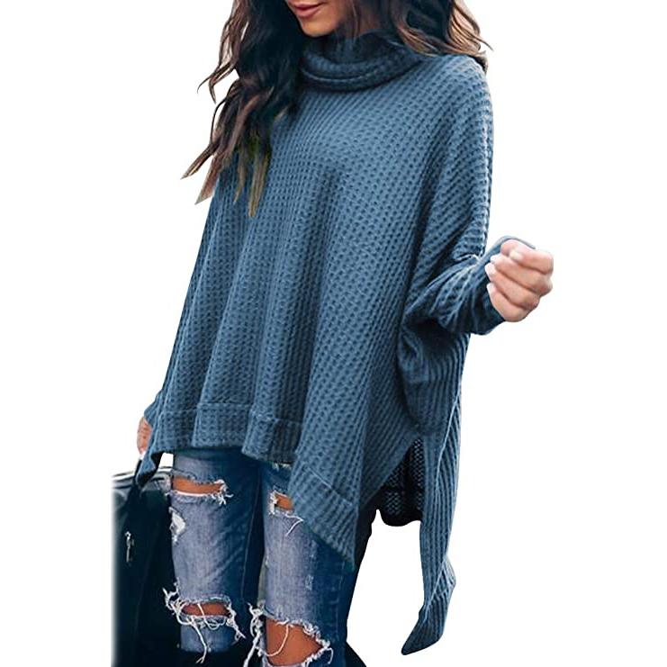 Women's Turtle Cowl Neck Long Batwing Sleeve Sweater Women's Tops Blue S - DailySale