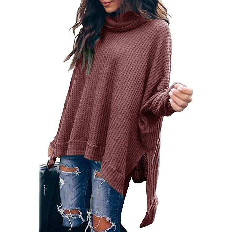 Women's Turtle Cowl Neck Long Batwing Sleeve Sweater Women's Tops Red S - DailySale