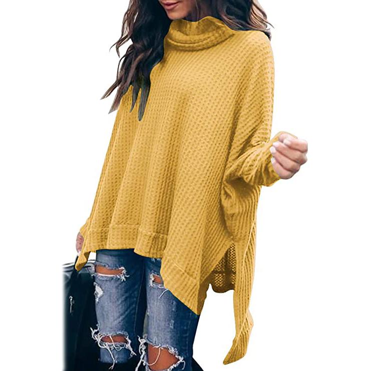 Women's Turtle Cowl Neck Long Batwing Sleeve Sweater Women's Tops Yellow S - DailySale