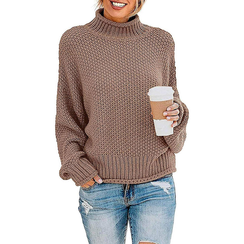 Women's Turtleneck Batwing Sleeve Loose Oversized Chunky Knitted Pullover Sweater Jumper Tops