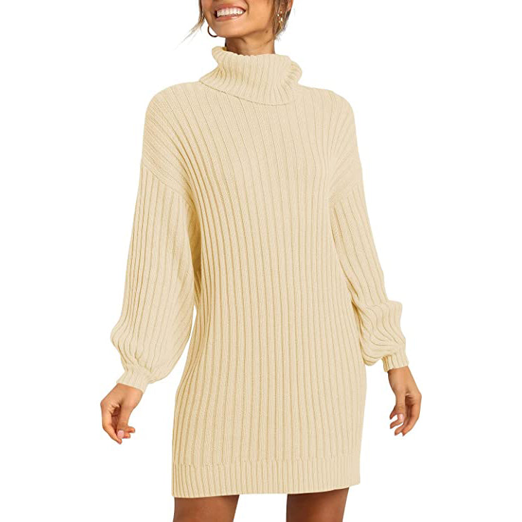 Women's Turtleneck Long Lantern Sleeve Casual Loose Oversized Sweater Dress Women's Dresses - DailySale