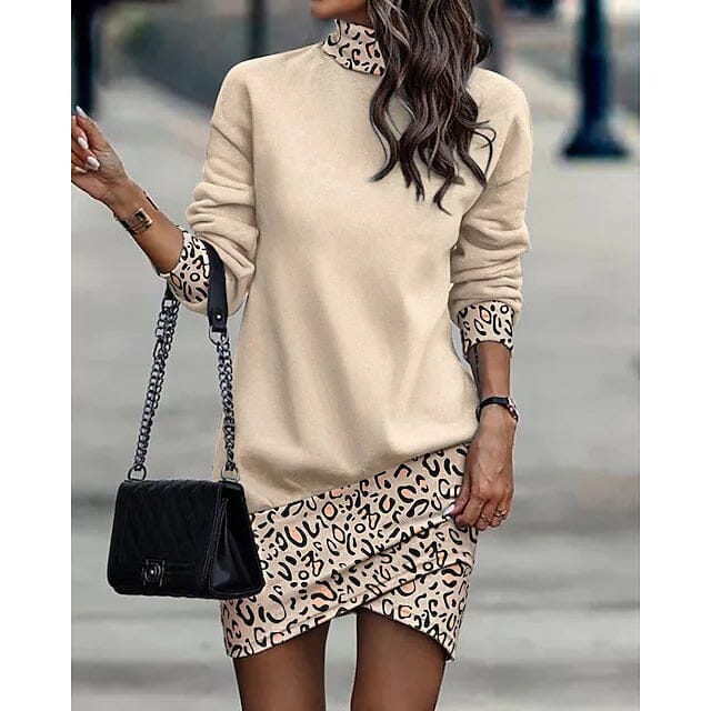 Women‘s Turtleneck Sweatshirt Dress Women's Dresses Beige S - DailySale