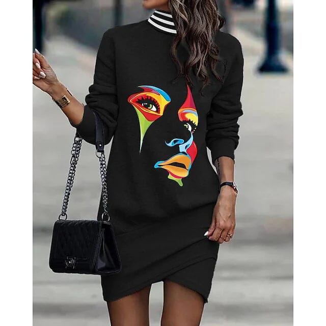 Women‘s Turtleneck Sweatshirt Dress Women's Dresses Black S - DailySale