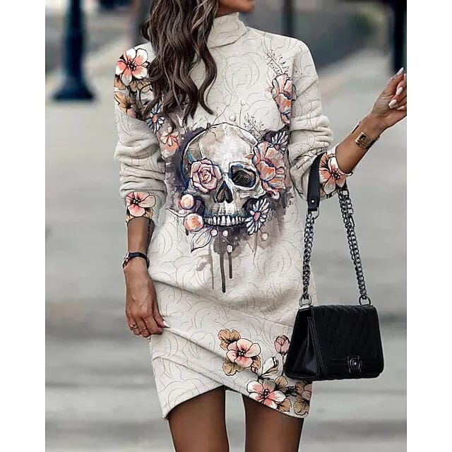 Women‘s Turtleneck Sweatshirt Dress Women's Dresses White S - DailySale