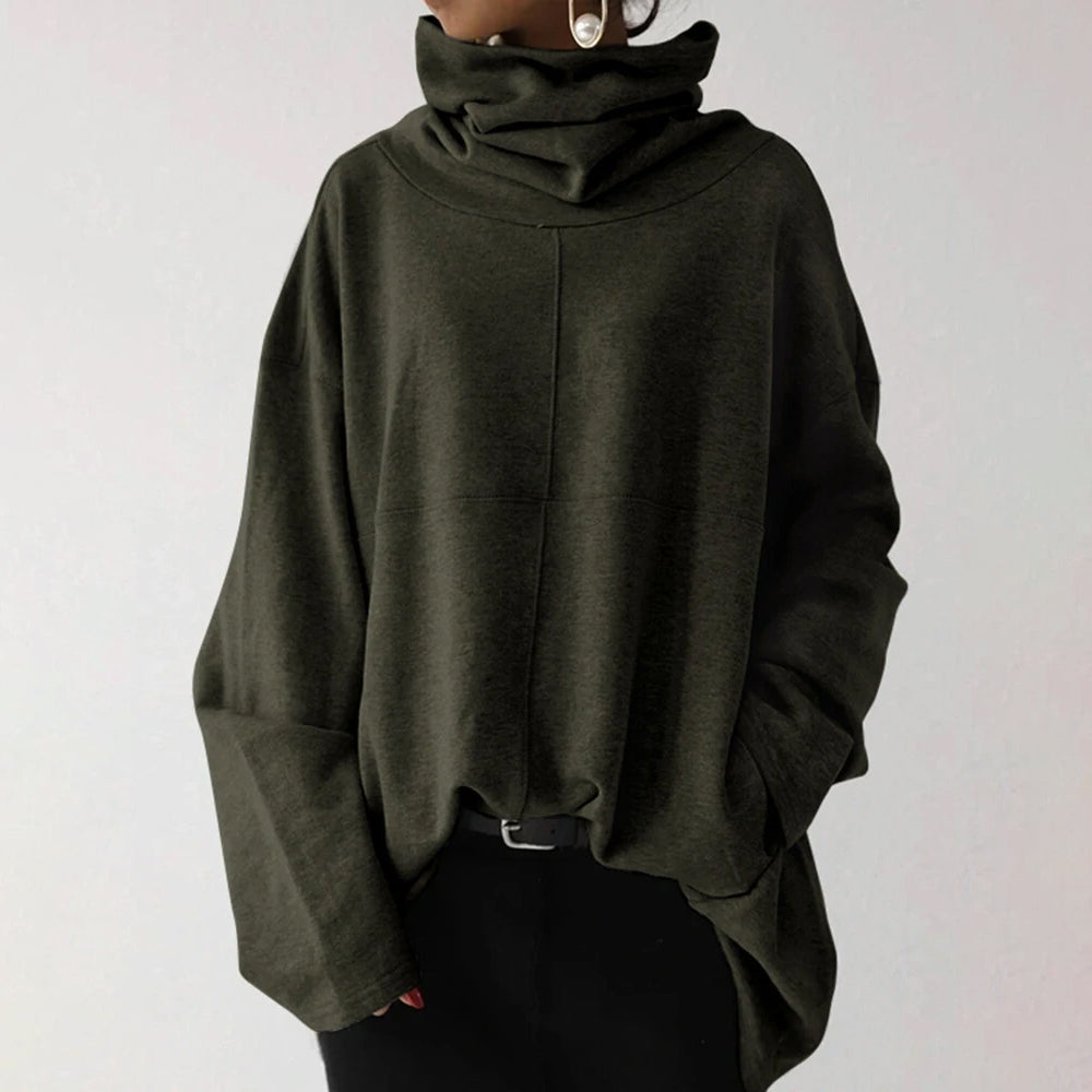 Women's Turtleneck Wide Sleeves Solid Loose Pullover Sweatshirt Women's Outerwear Army Green S - DailySale