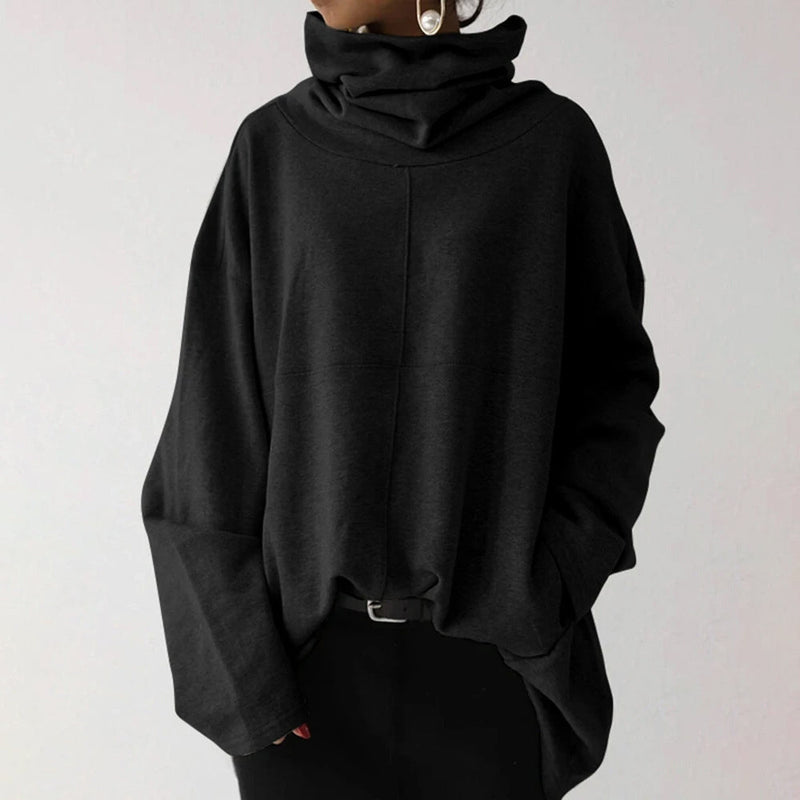 Women's Turtleneck Wide Sleeves Solid Loose Pullover Sweatshirt Women's Outerwear Black S - DailySale