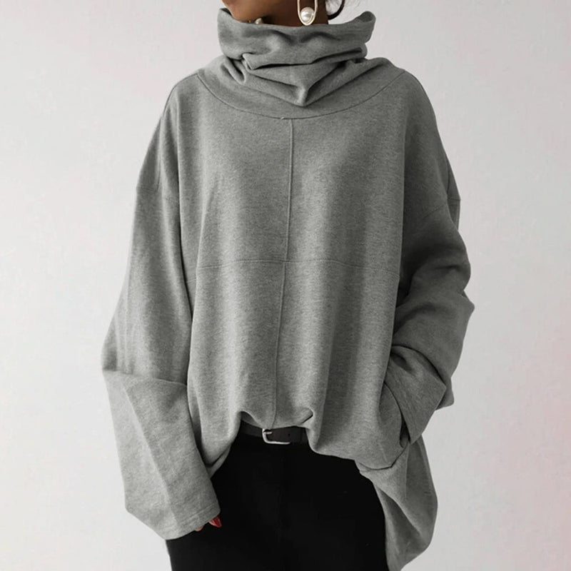 Women's Turtleneck Wide Sleeves Solid Loose Pullover Sweatshirt Women's Outerwear Light Gray S - DailySale