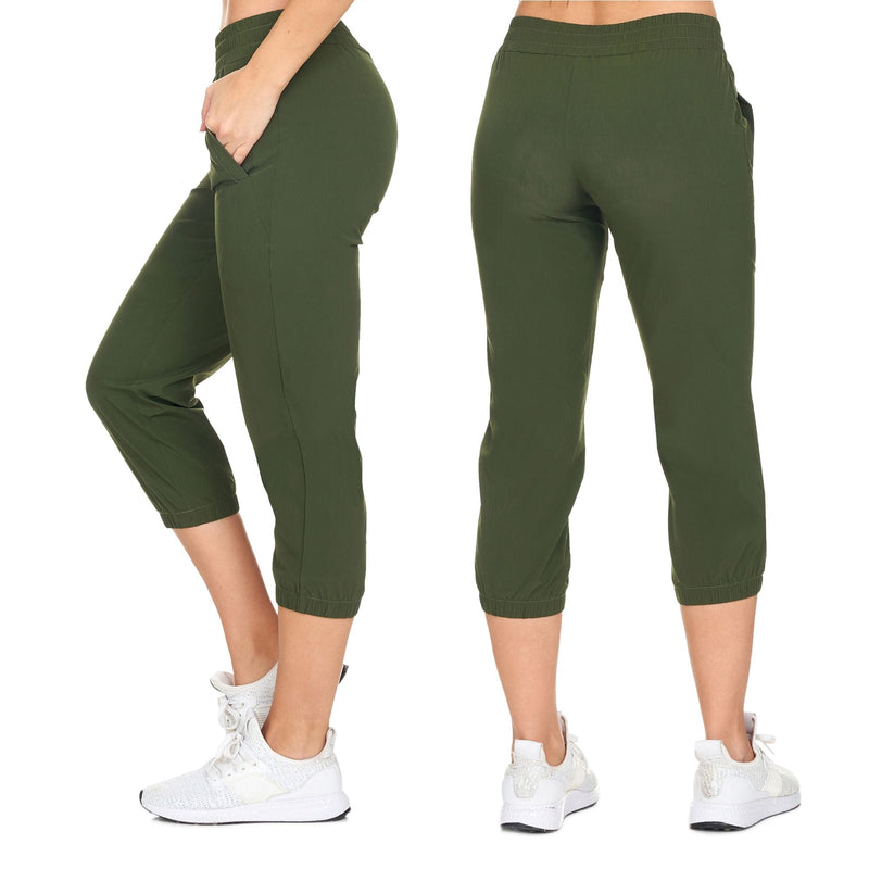 Women's Ultra Soft Woven Jogger Capri Pants With Pockets Women's Bottoms Dark Green S - DailySale