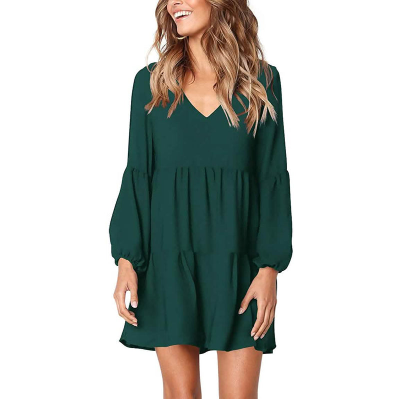 Women's V Neck Casual Loose Dress Women's Dresses Green S - DailySale
