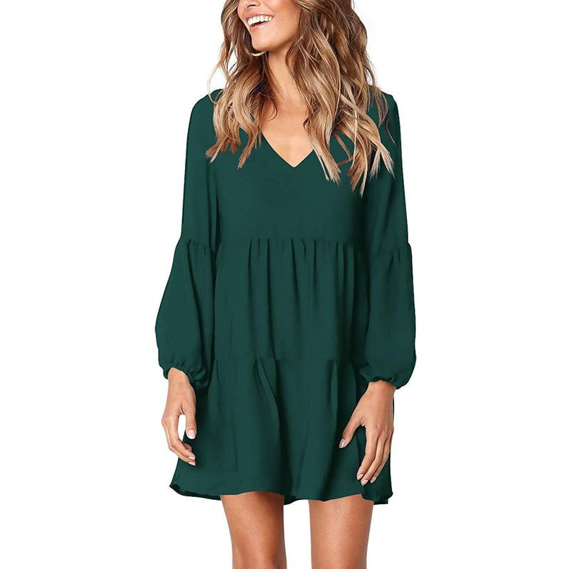 Women's V Neck Casual Loose Dress Women's Dresses Green S - DailySale