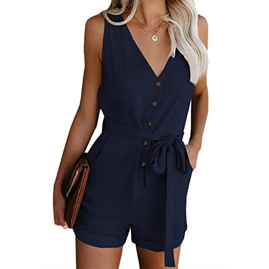 Women's V Neck Jumpsuits Casual Sleeveless Romper Women's Clothing Blue S - DailySale