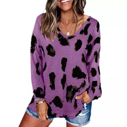 Women's V-Neck Leopard Print Inspired Top Women's Clothing Purple S - DailySale
