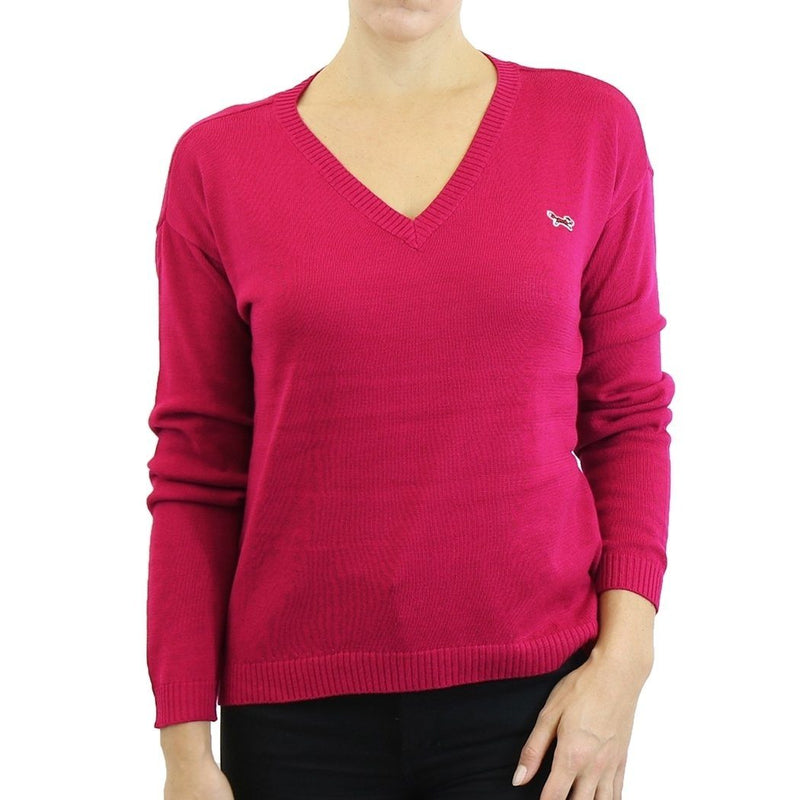 Womens V Neck Long Sleeve Sweater - Assorted Colors & Sizes Women's Apparel XL Raspberry - DailySale