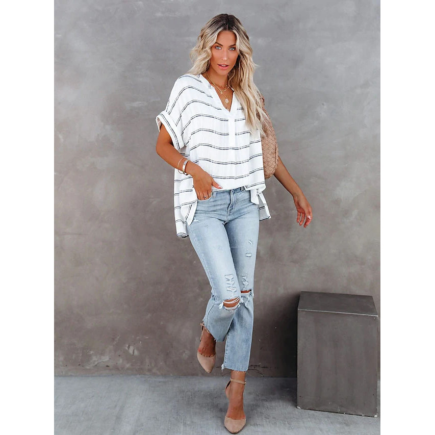 Women's V-Neck Loose Shirt Short Sleeve Top Women's Tops - DailySale