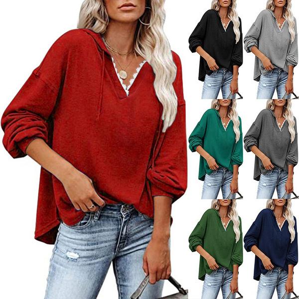 Women's V-neck Pullover Hoodie Sweater Women's Tops - DailySale