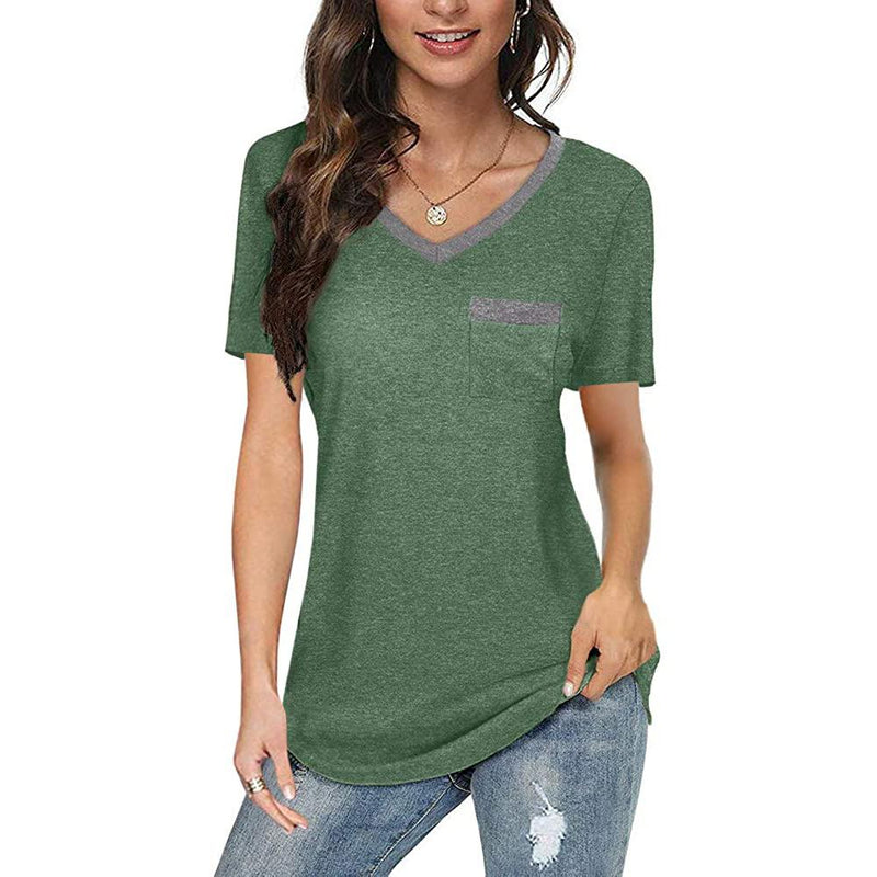 Womens V Neck Short Sleeve Tops Women's Clothing Army Green S - DailySale