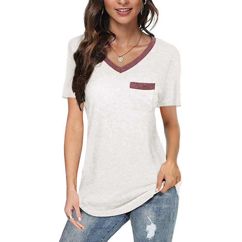 Womens V Neck Short Sleeve Tops Women's Clothing White S - DailySale