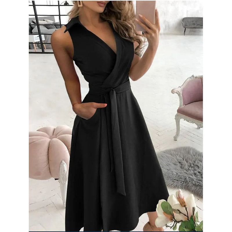 Women's V-Neck Sleeveless Long Dress Women's Dresses Black S - DailySale