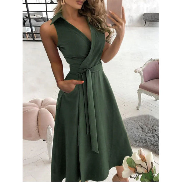Women's V-Neck Sleeveless Long Dress Women's Dresses Green S - DailySale