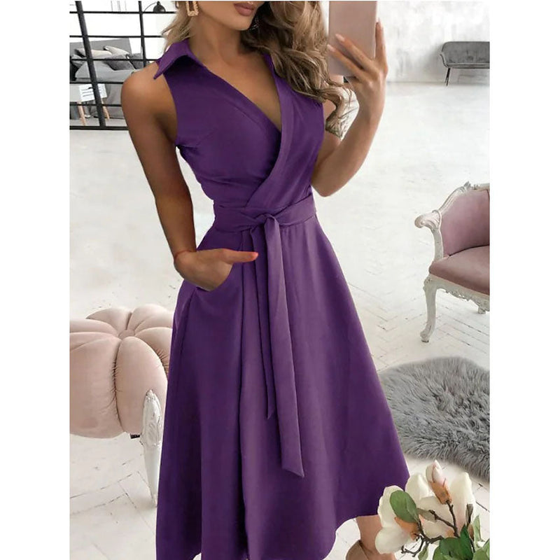 Women's V-Neck Sleeveless Long Dress Women's Dresses Purple S - DailySale
