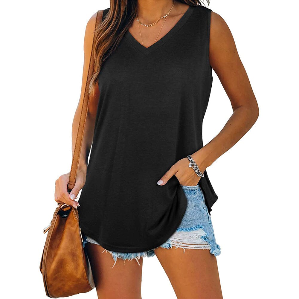 Women's V Neck Tank Top Women's Tops Black S - DailySale